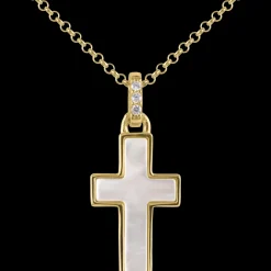 Jacques Lemans Kette "Kreuz" Sterlingsilber vergoldet mit Perlmutt/Topase Cheap