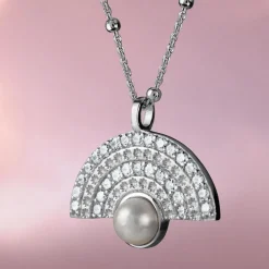 Jacques Lemans Kette Sterlingsilber mit weißen Topas Edelsteinen & Perle Sale