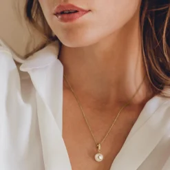 Jacques Lemans Kette Sterlingsilber vergoldet mit weißen Topas & Perle New