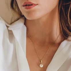 Jacques Lemans Kette Sterlingsilber vergoldet mit weißen Topas & Perle Flash Sale