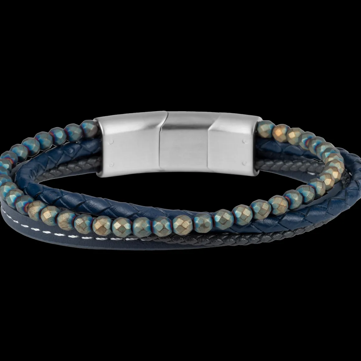 Jacques Lemans Lederarmband mit Hematite Flash Sale