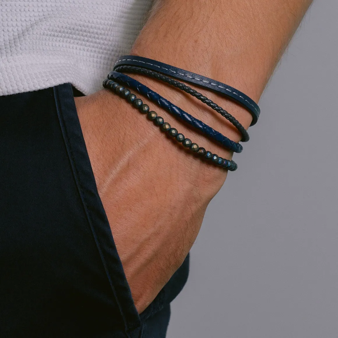 Jacques Lemans Lederarmband mit Hematite Flash Sale