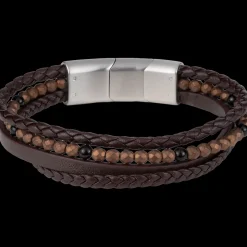 Jacques Lemans Lederarmband mit Hematite/Onyx Perlen Best Sale