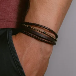 Jacques Lemans Lederarmband mit Hematite/Onyx Perlen Best Sale