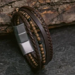 Jacques Lemans Lederarmband mit Hematite/Onyx Perlen Best Sale