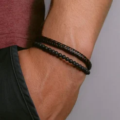Jacques Lemans Lederarmband mit Lava Perlen Clearance