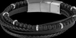 Jacques Lemans Lederarmband mit Onyx Perlen Hot