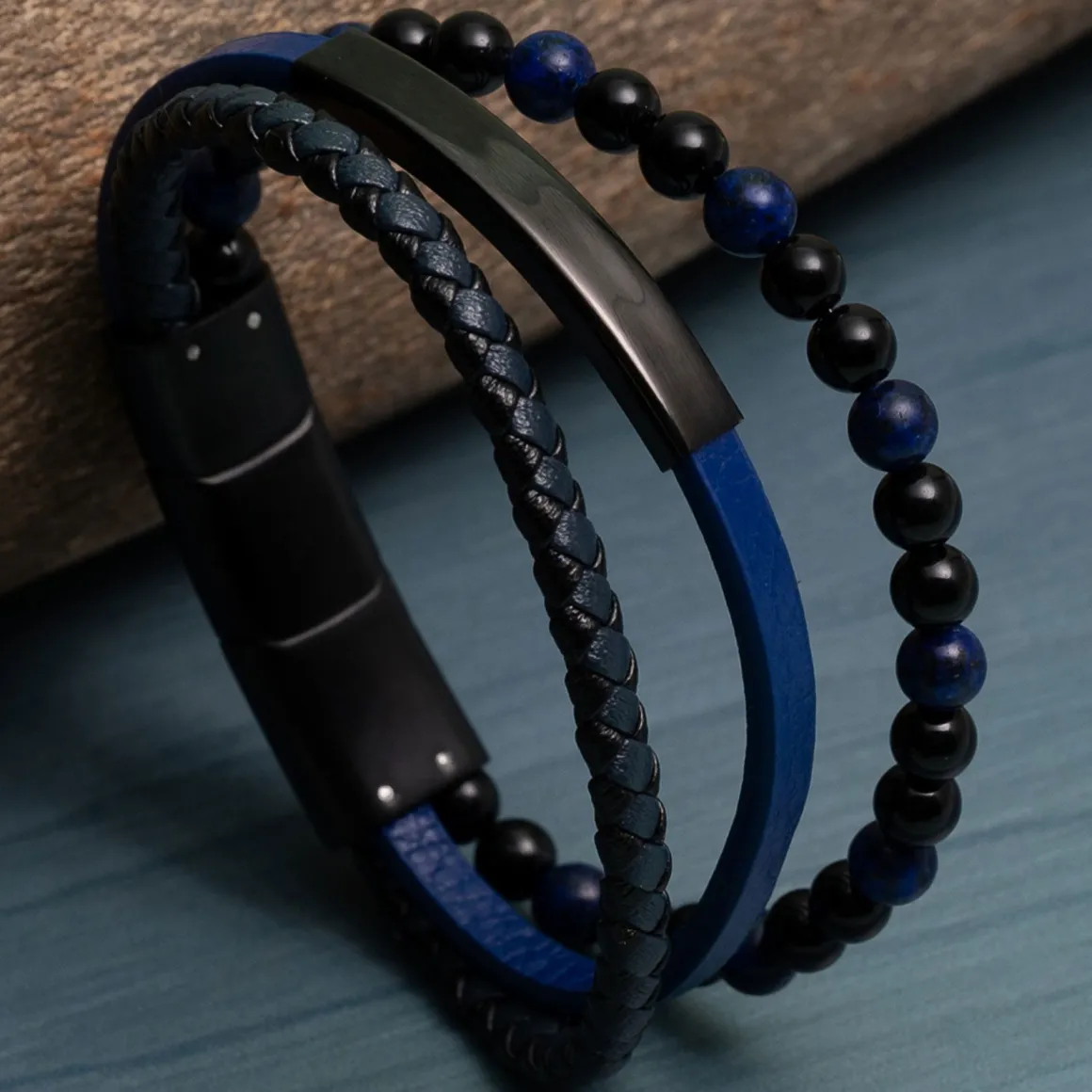 Jacques Lemans Lederarmband mit Onyx/Lapislazuli Best