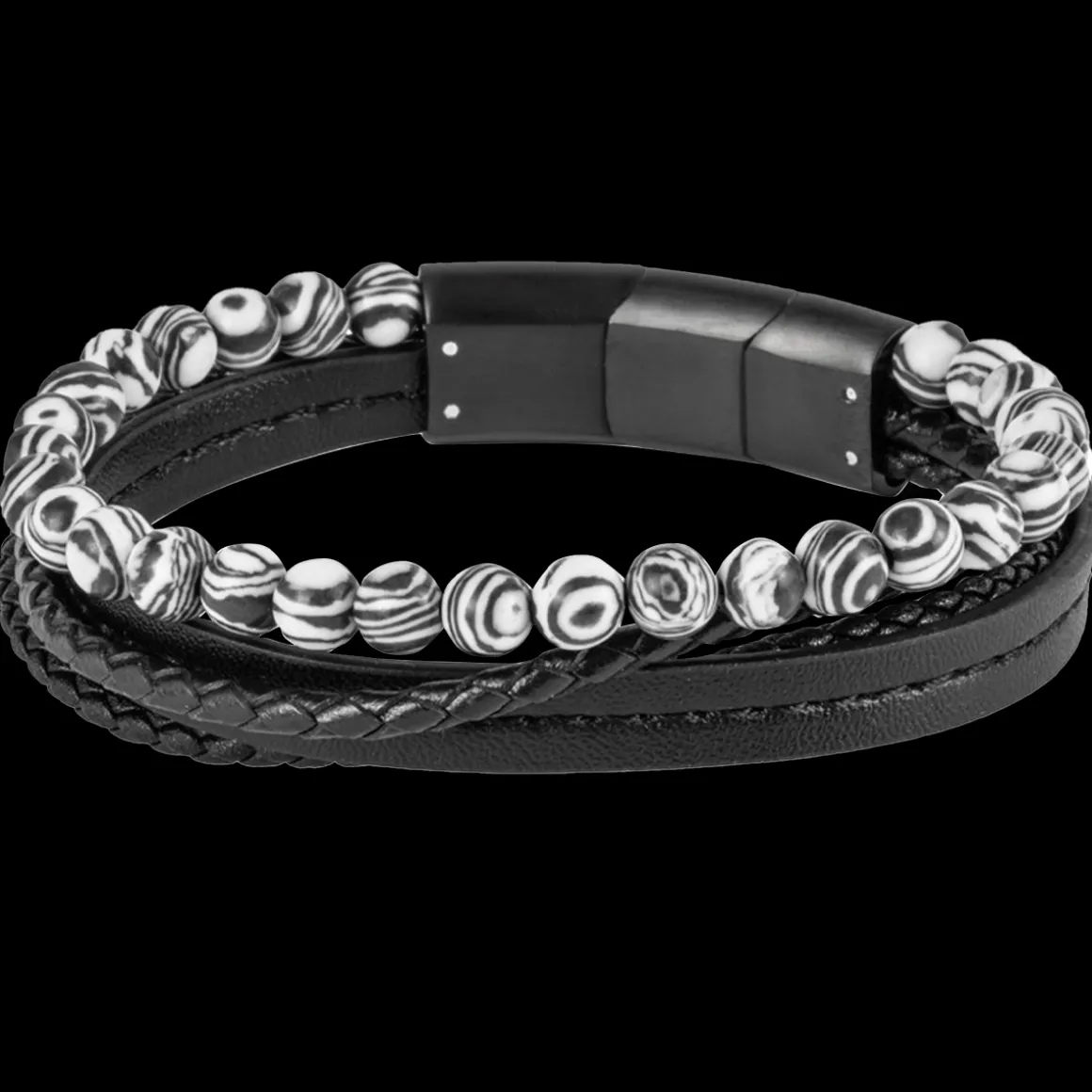 Jacques Lemans Lederarmband mit Zebra Jaspis Discount