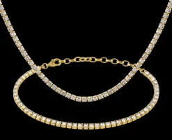 Jacques Lemans Tennis Nacklace-Bracelet-SET Sterling Silver goldplated with Store
